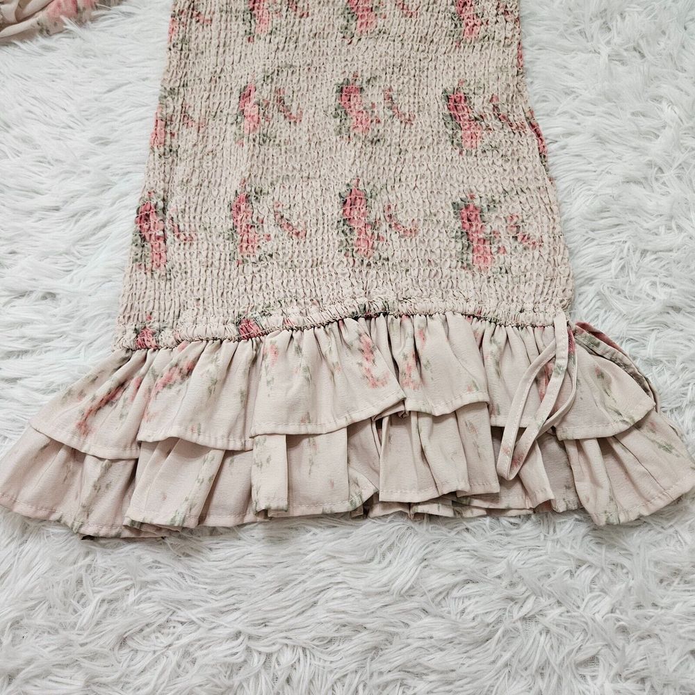 Strangers & Lovers Women's Smocked Bodice Puff Sleeve Drop Waist Mini Dress Sz M - Picture 6 of 10